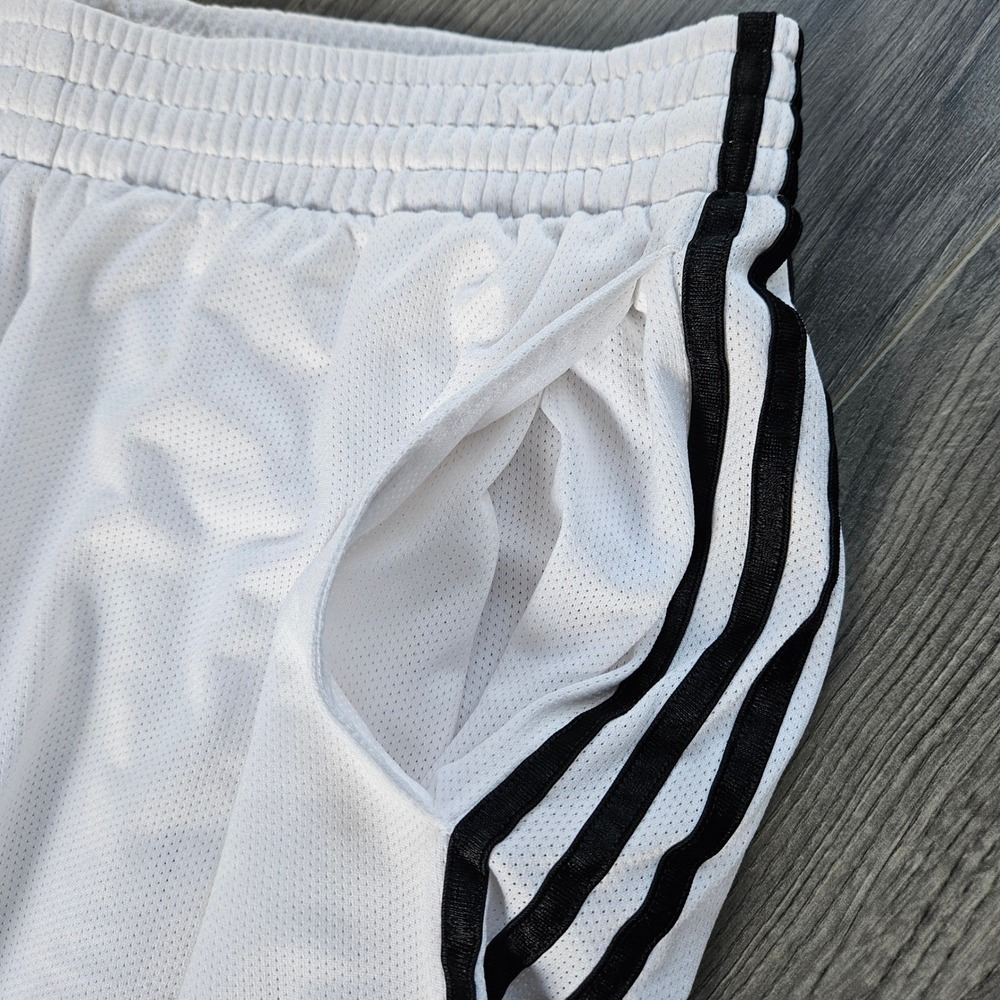 Adidas Mens Mesh Basketball Shorts White Black 3 Stripe XL Athletic Drawstring - Picture 7 of 13